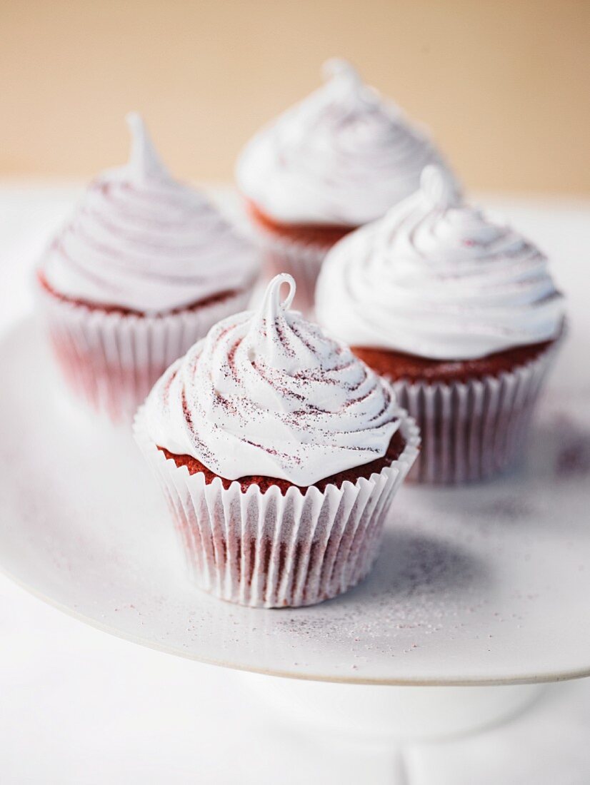 Red Velvet cupcakes on a cake stand