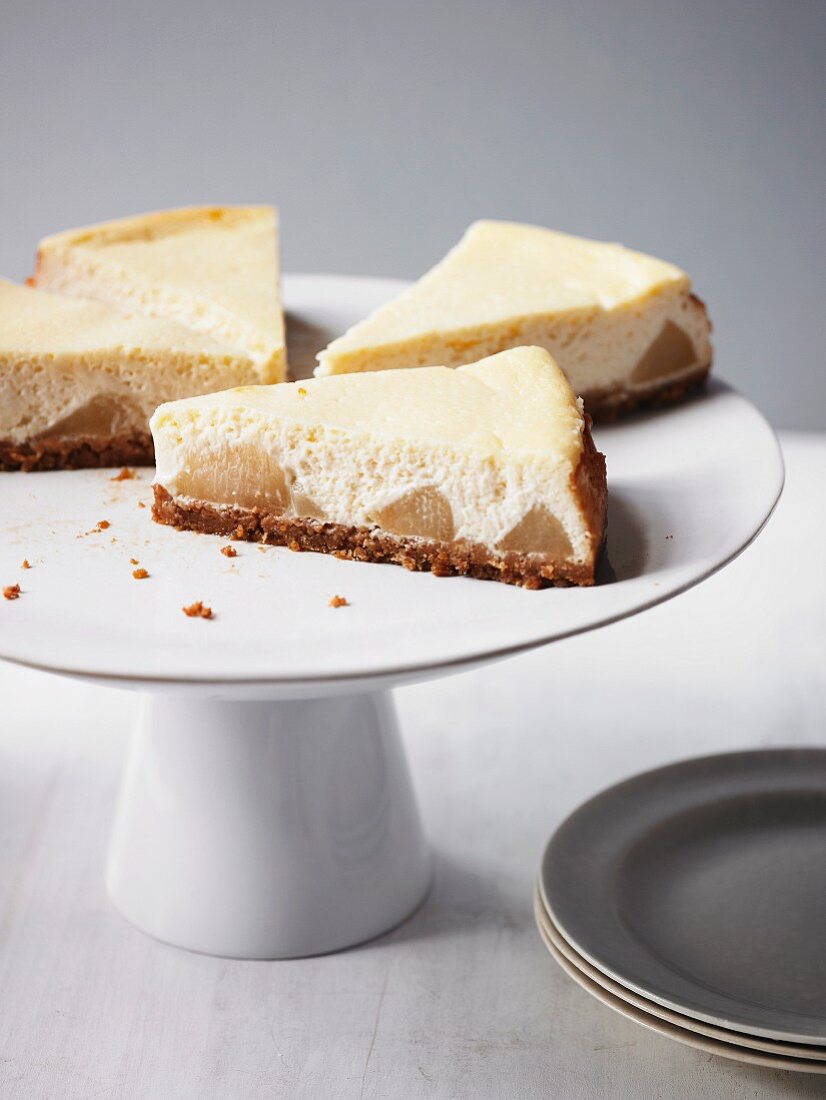 A few slices of cheesecake with pear and ginger