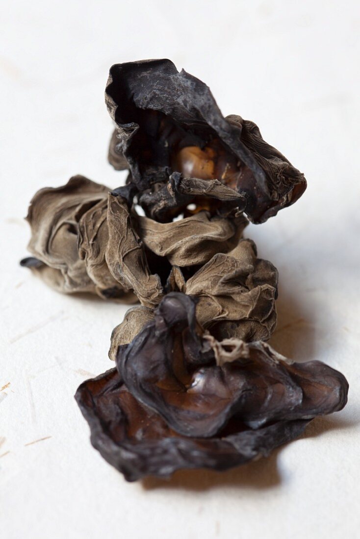 Getrocknete Mu-Err-Pilze (Nahaufnahme)