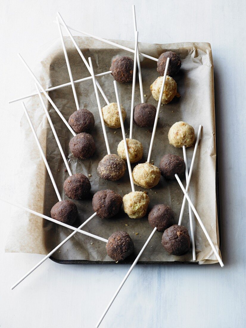 Cake pops on a baking tray
