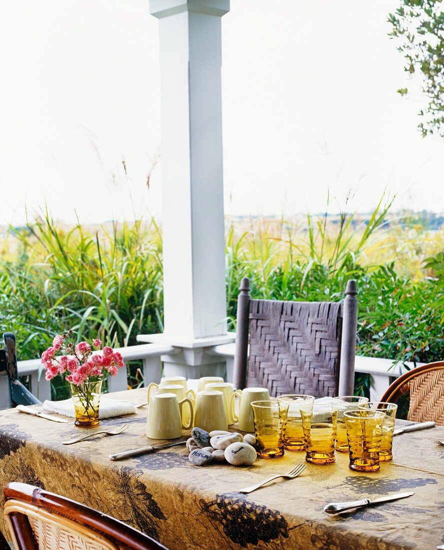 Setting a table on out door porch