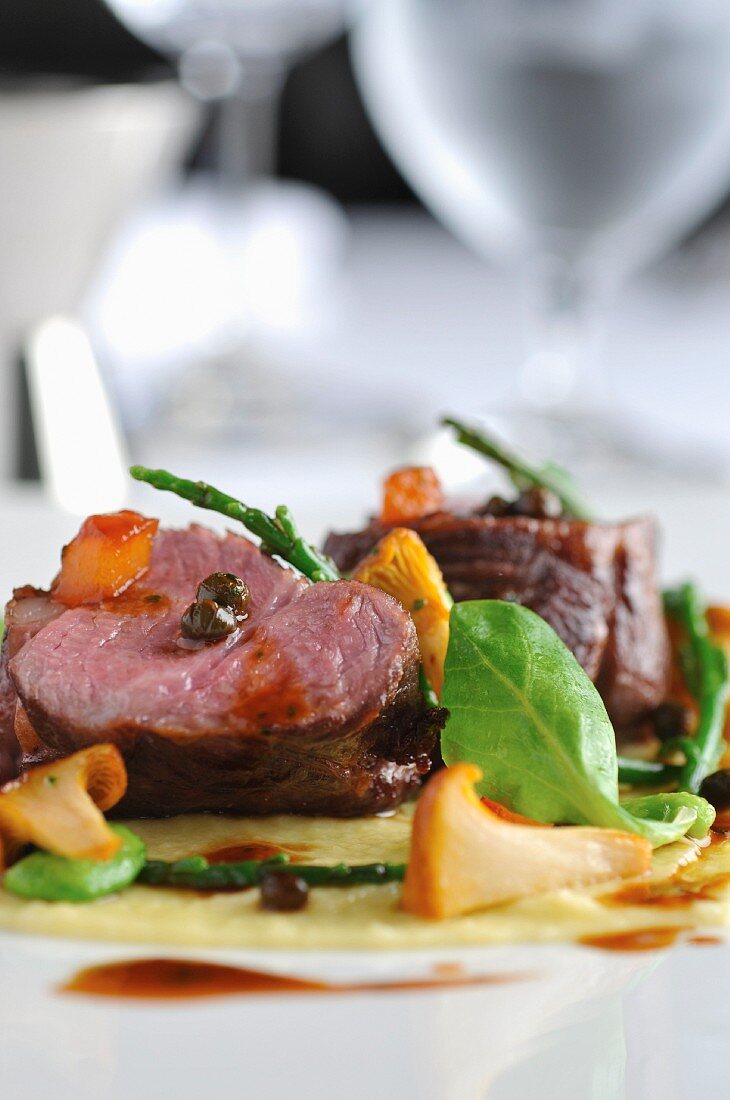 Lamb steak with chanterelles