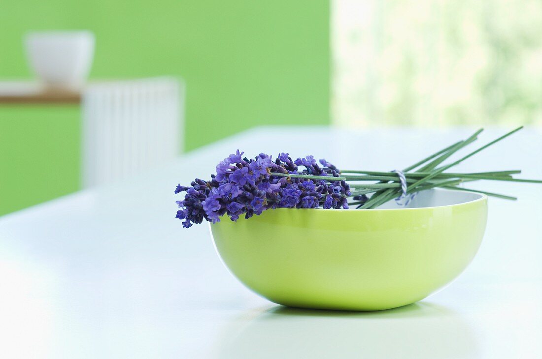 A bunch of lavender in a bowl