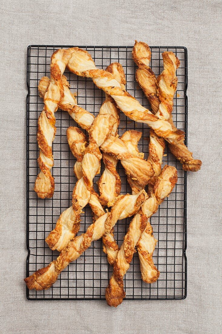 Cheese sticks on a wire rack