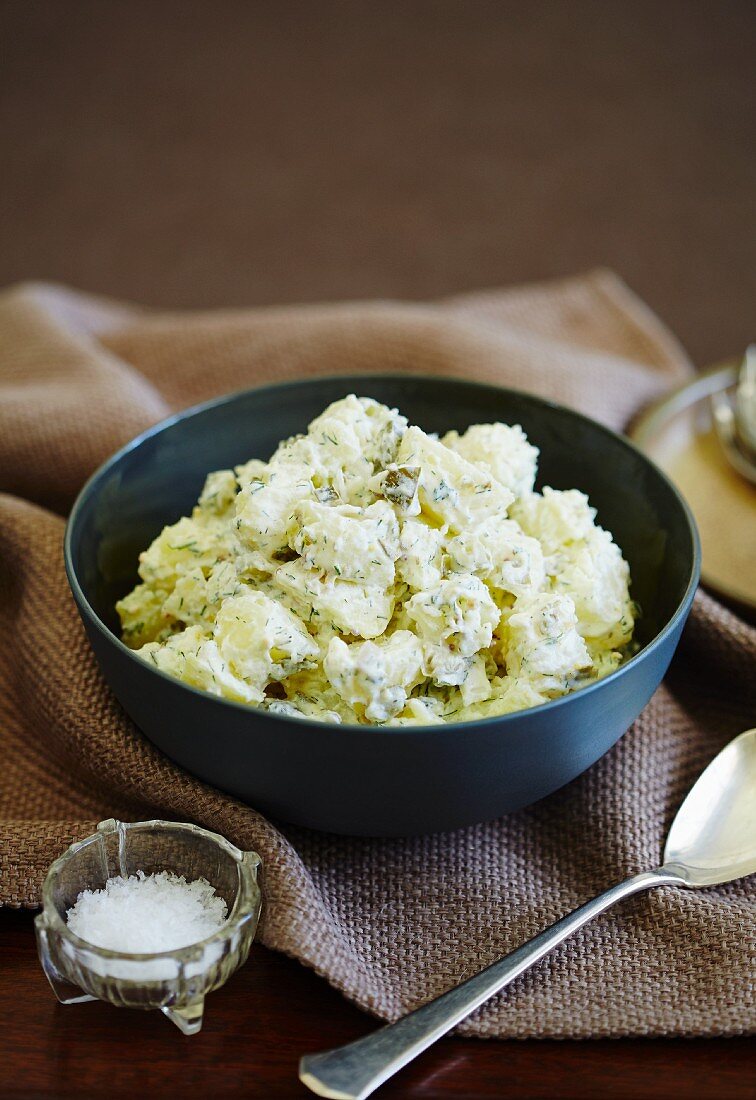 Potato salad with sour cream and dill