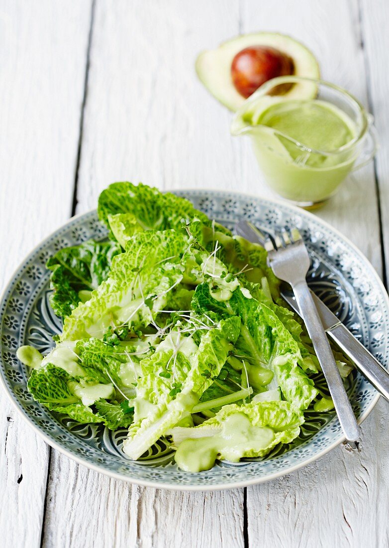 Romaine lettuce with avocado dressing