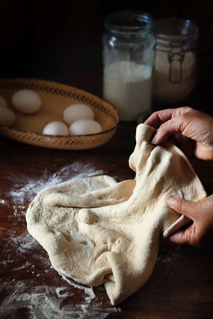 Unbaked pizza dough