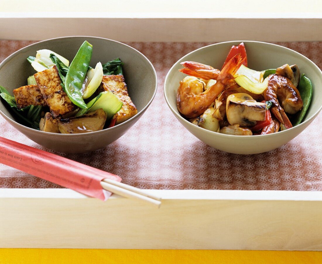 Tofu stir-fry and Shrimp stir-fry