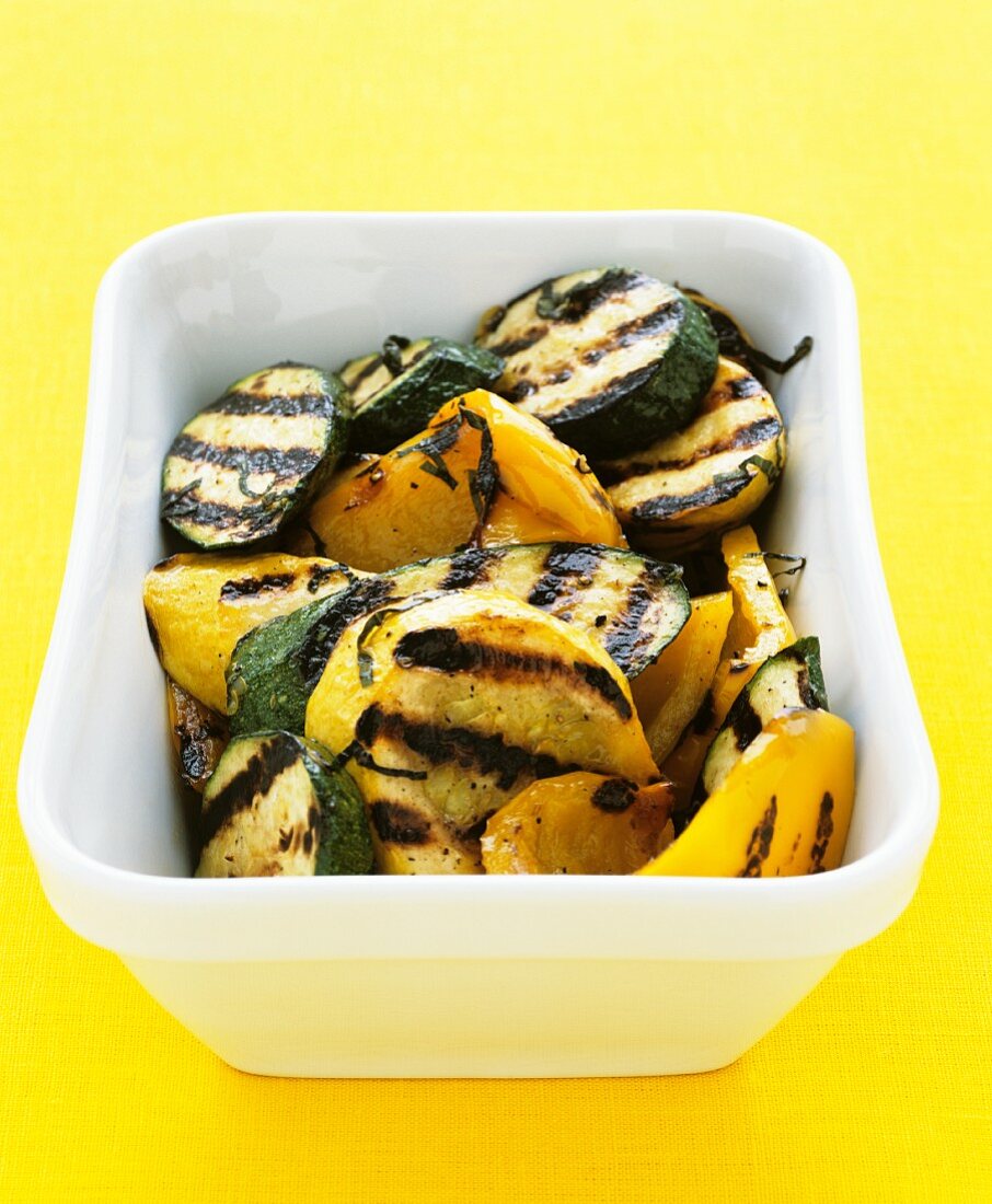 Chargrilled courgette and yellow peppers