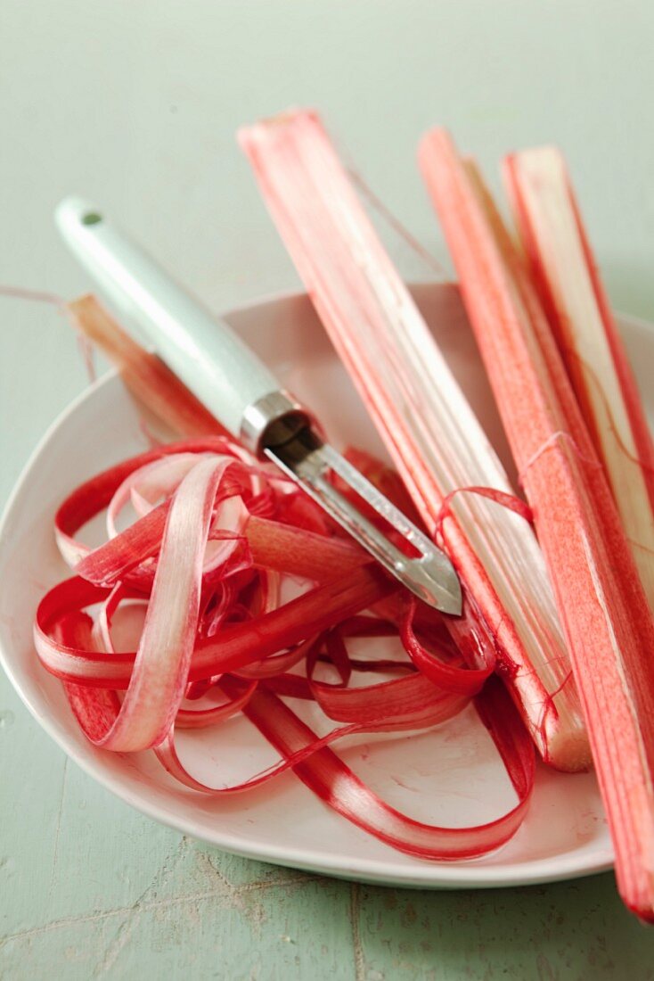 Rhubarb, peeled with a peeler