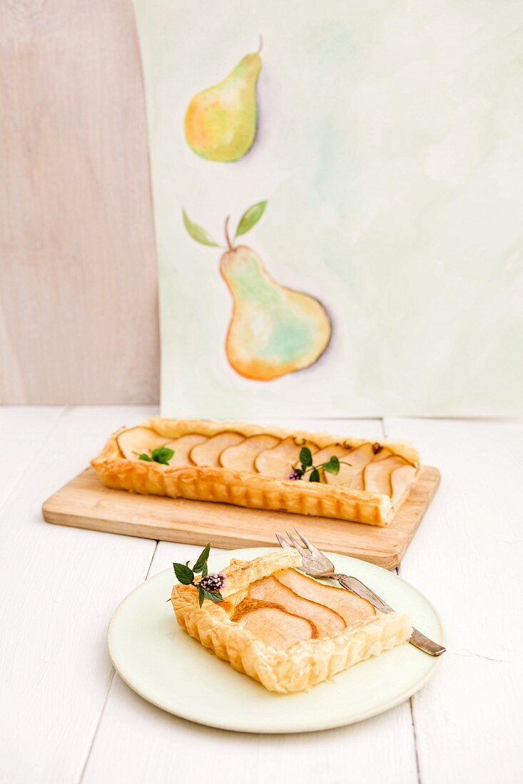 A puff pastry tart with pears