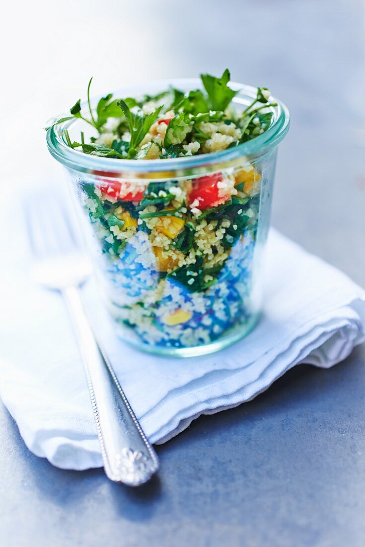 Tabbouleh in a storage jar