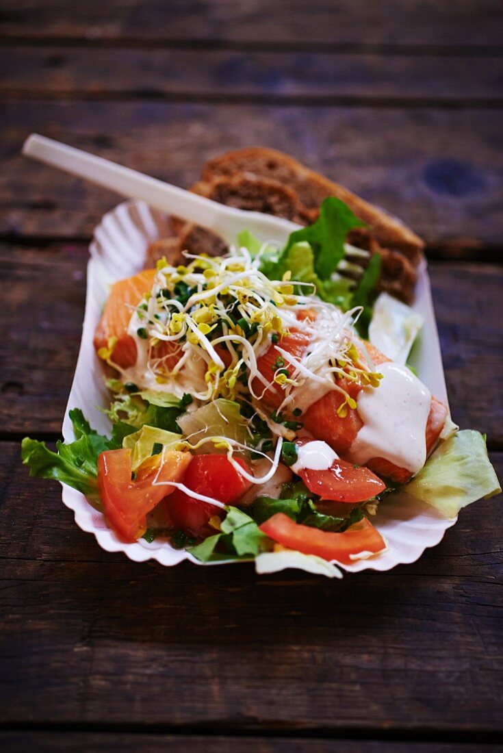 Smoked salmon on a bed of salad