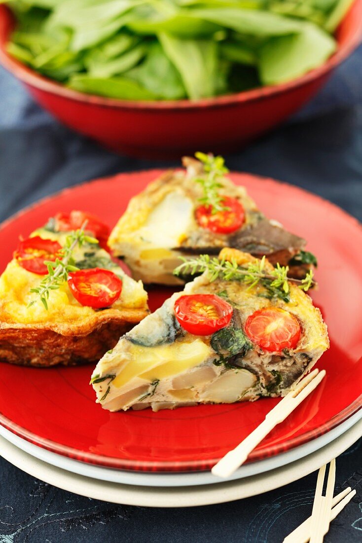 Spanish omelette with aubergines and cherry tomatoes