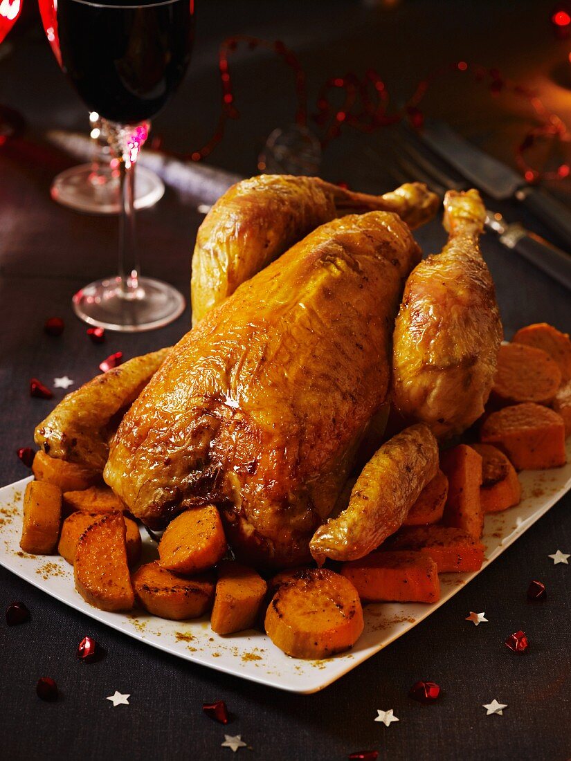 Capon with sweet potatoes for Christmas dinner