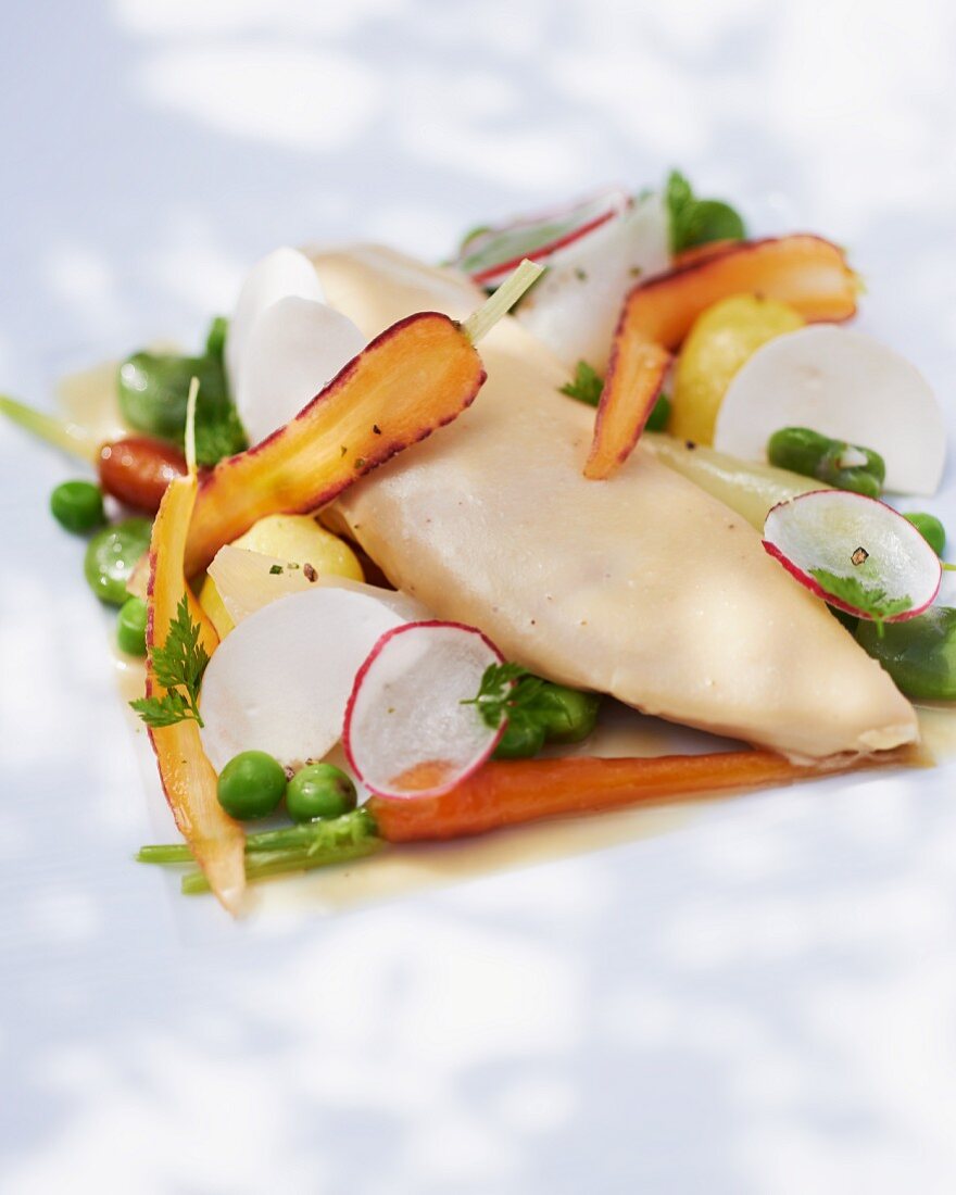 Champagne chicken with spring vegetables