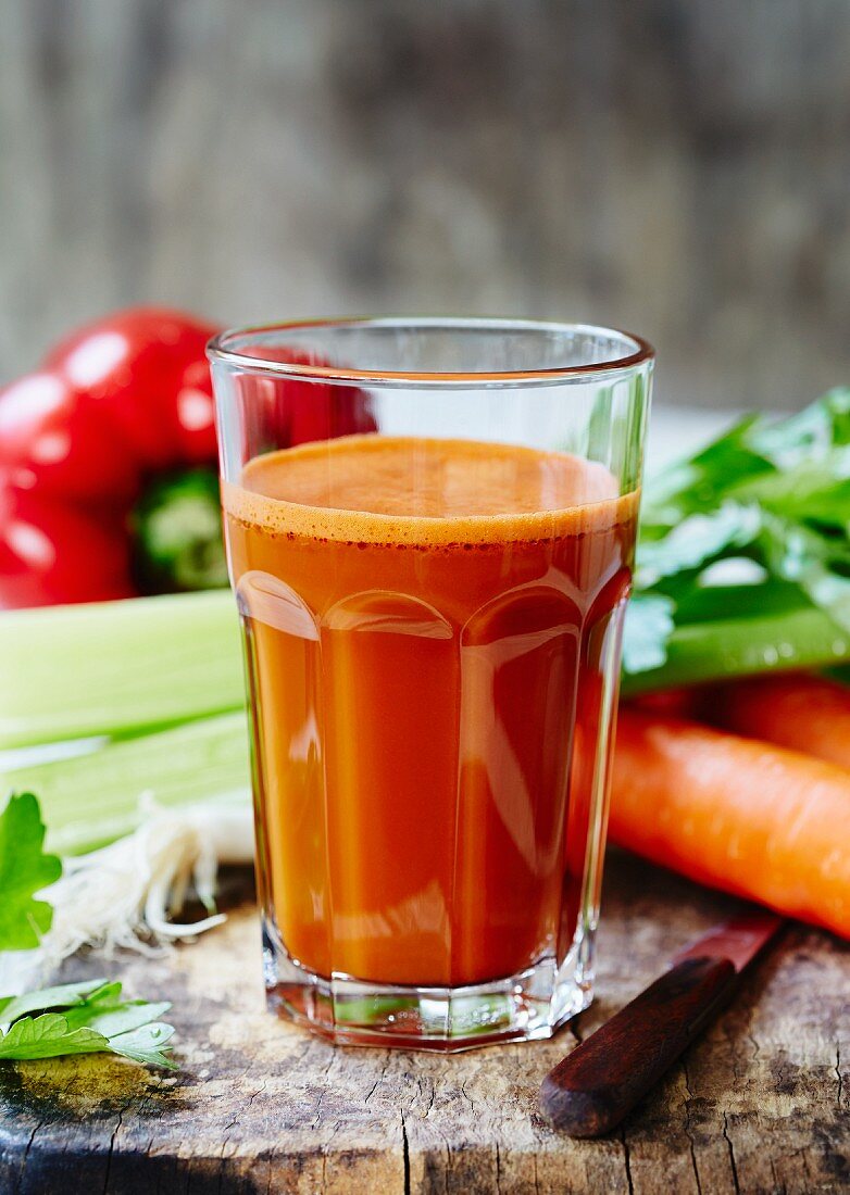 Vegetable juice made from carrots, pepper and celery