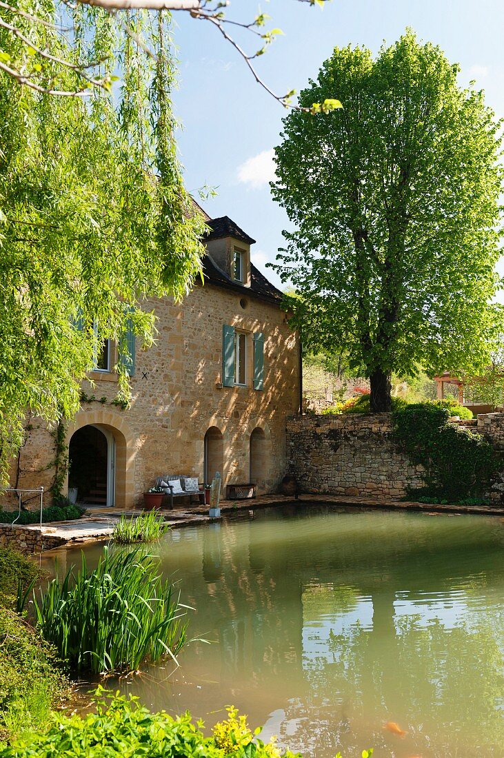 Pond in front of historical mill in the Dordogne