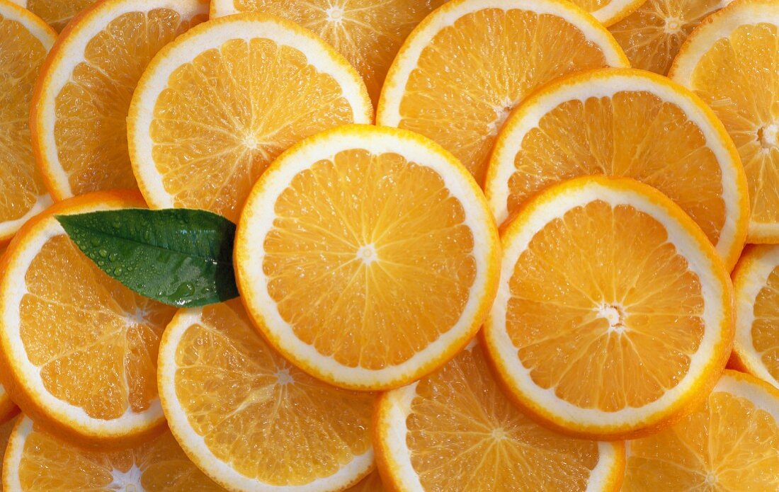 Lots of orange slices (seen from above)