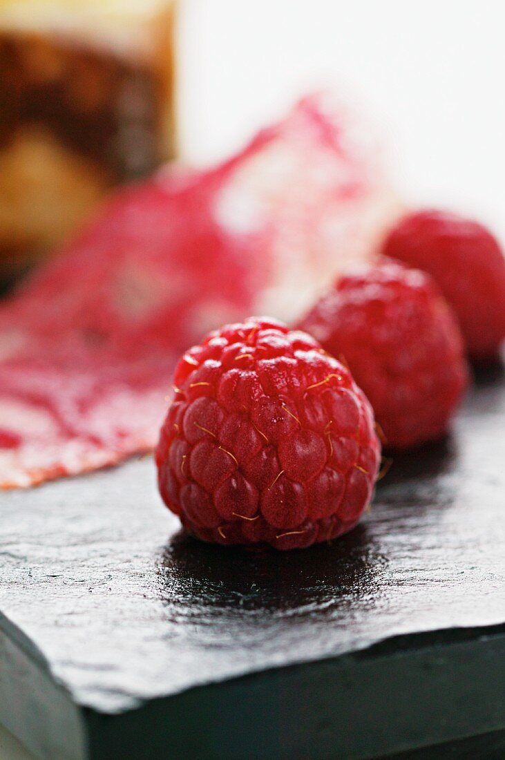 Detail on a raspberry dessert