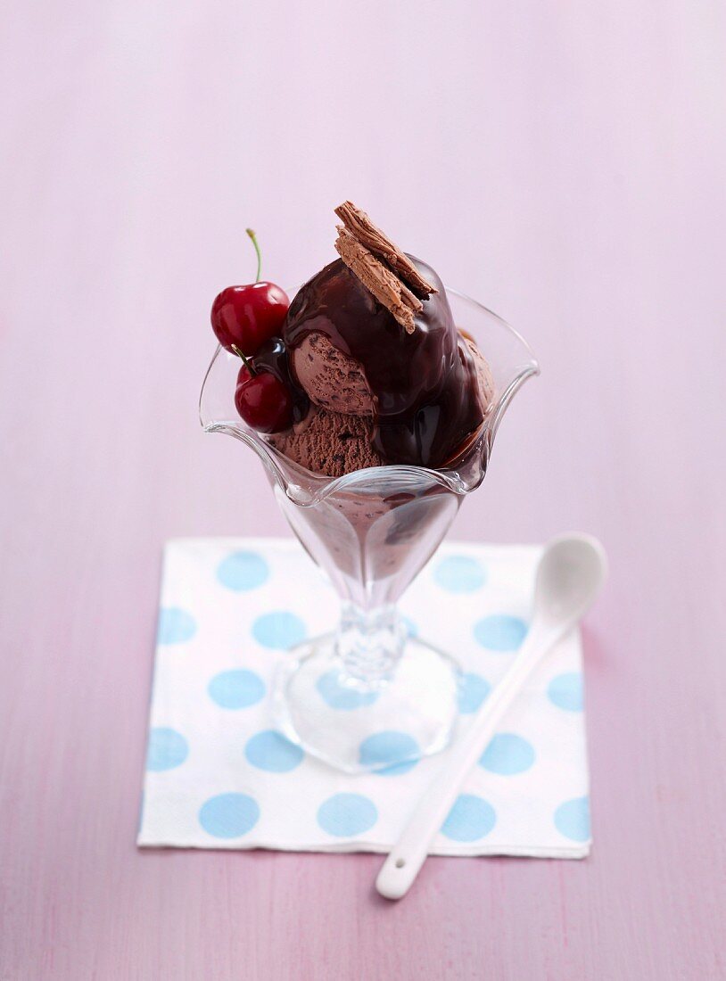 Chocolate ice cream sundaes