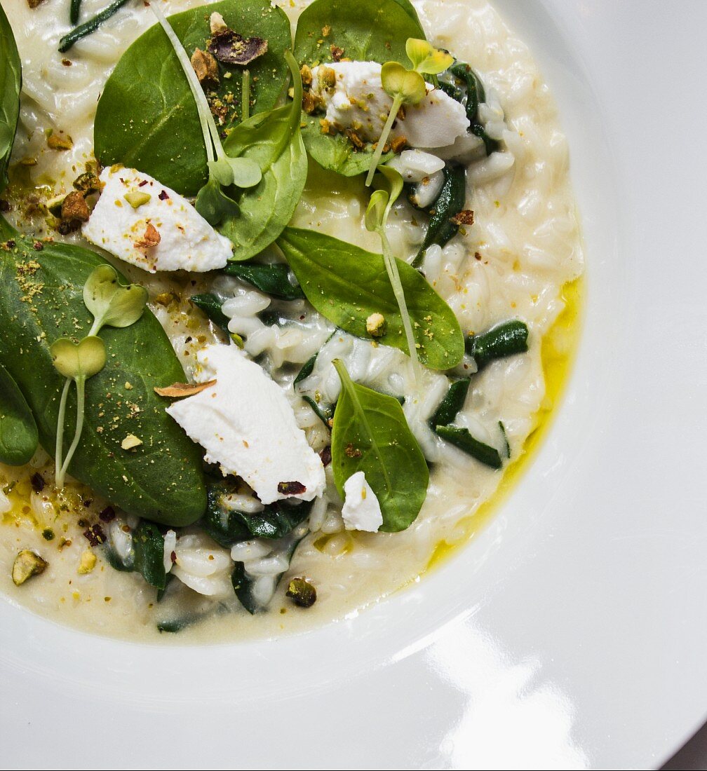 Ricotta spinach risotto with pistachios