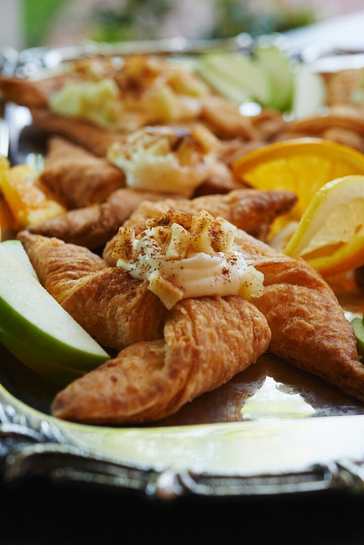 Danish Pastry on a Silver Platter; Close-Up