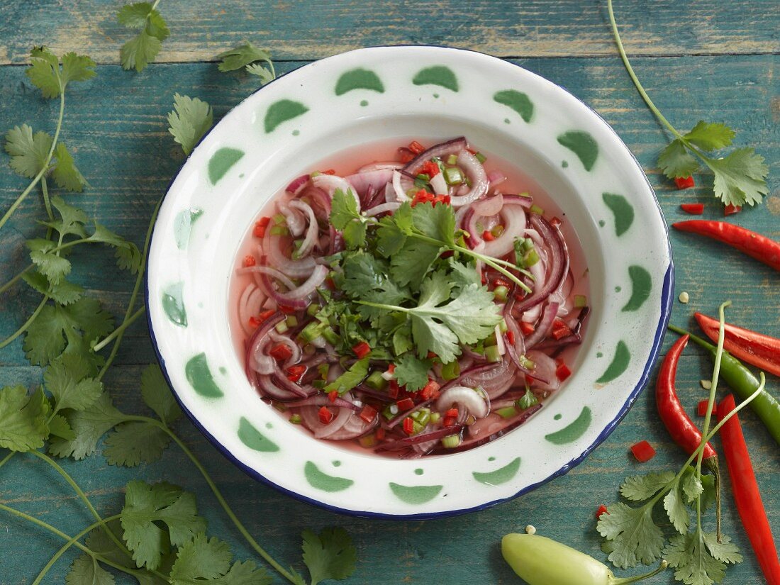 Salsa with onions, chilli and coriander