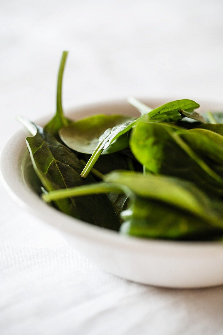 Fresh spinach leaves in a bowl