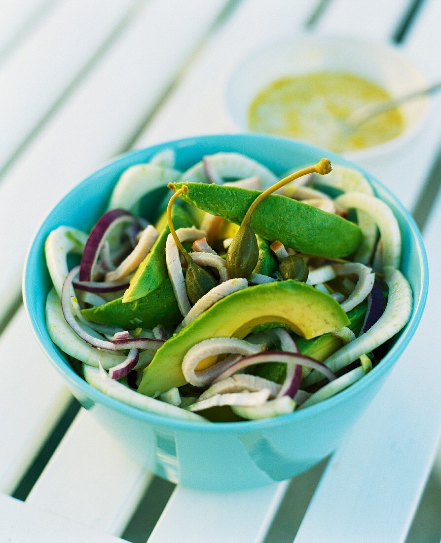Avocado salad with giant capers
