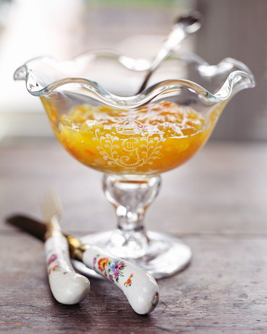 Marmalade in a glass dish