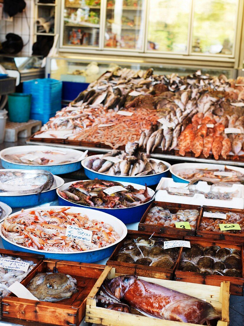 A fish market in Amalfi, Italy