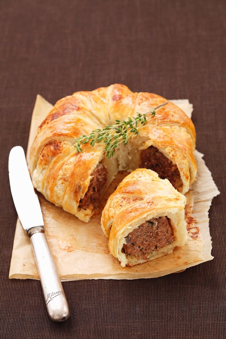 Meatloaf wrapped in puff pastry