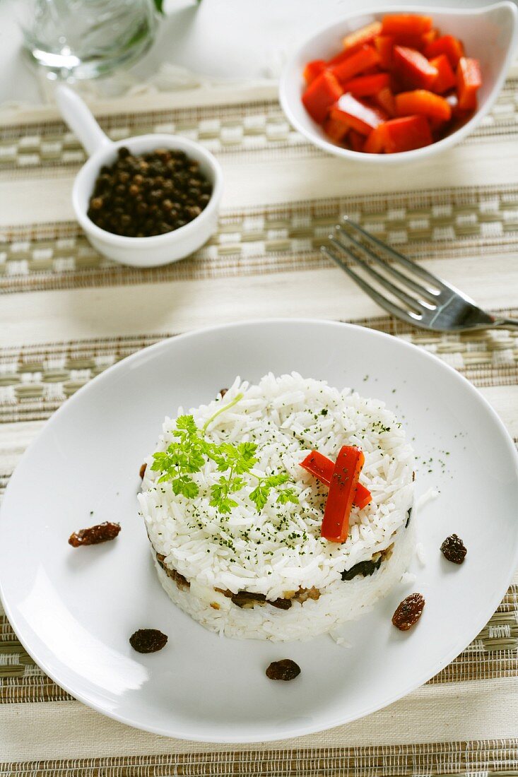 Rice with dried fruit and olives