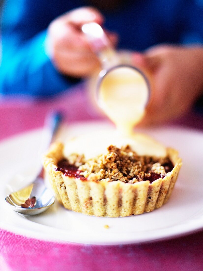 Streuselkuchen mit Vanillepudding