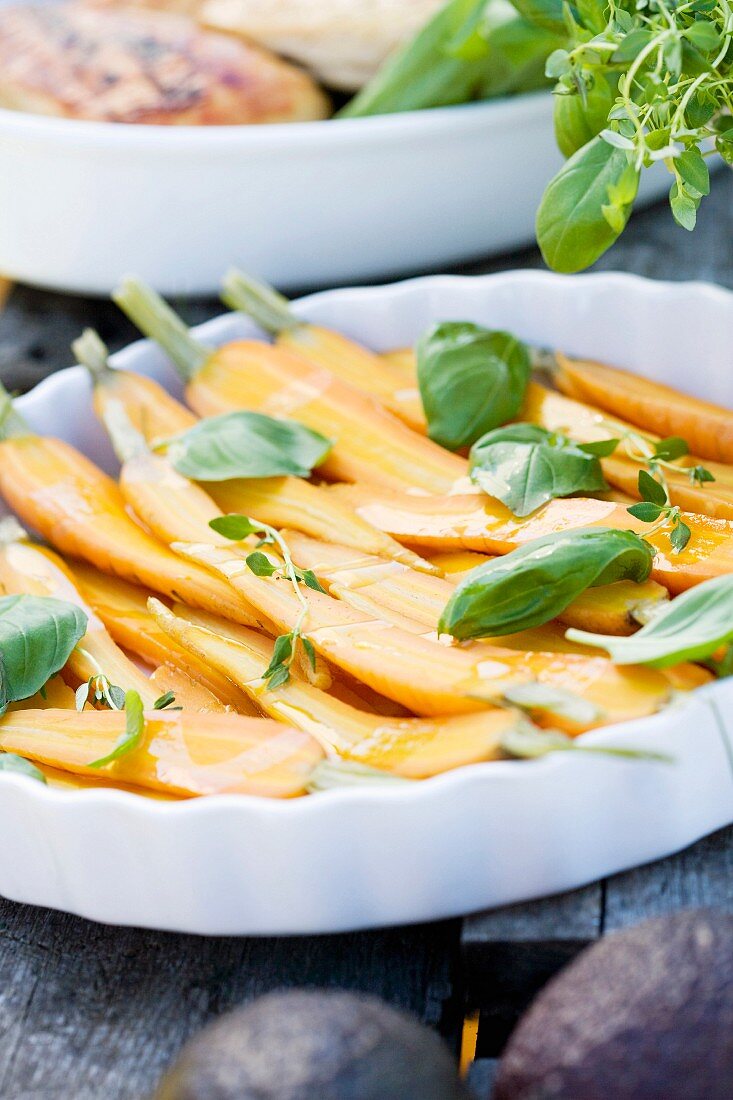 Slices of carrots on a plate, Sweden.