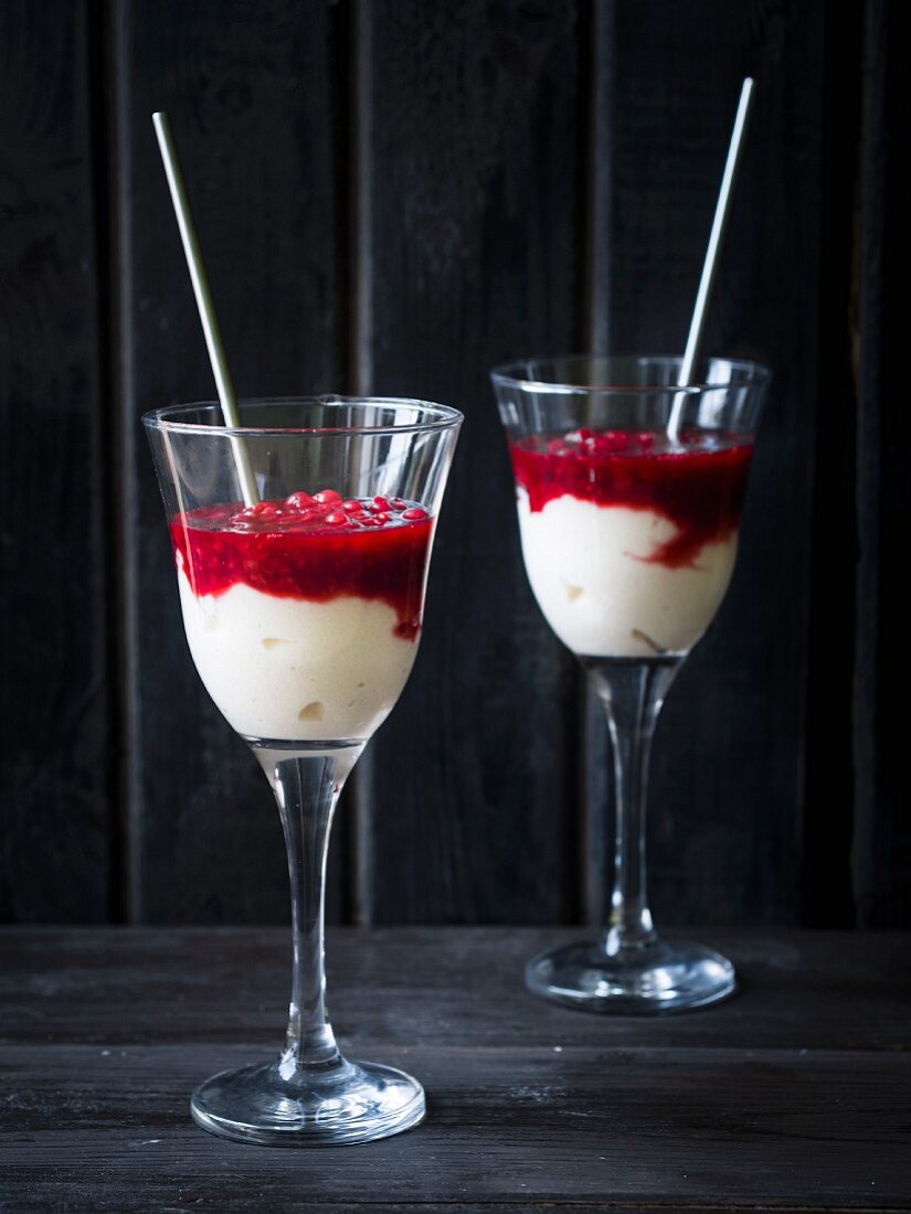 Semolina pudding served with homemade raspberry jam.