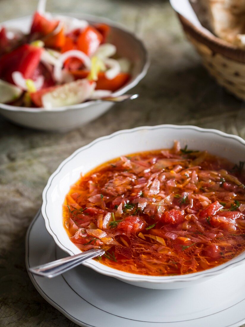 Beetroot soup called borsch.