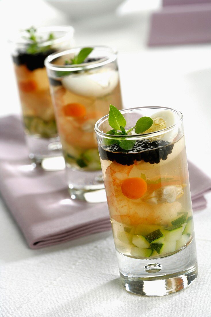Prawn aspic with caviar and vegetables