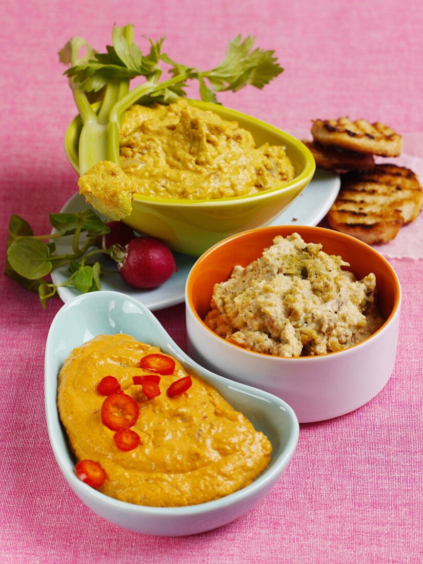 Three Bowls of Assorted Dips