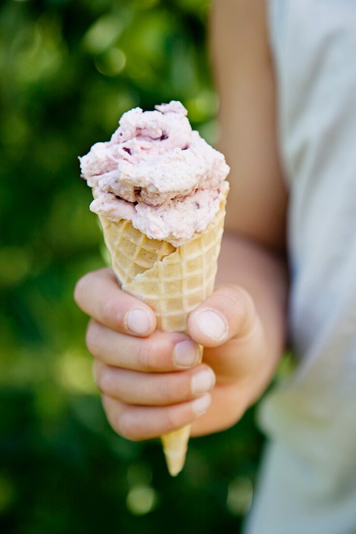 Childs hand holding ice-cream cone