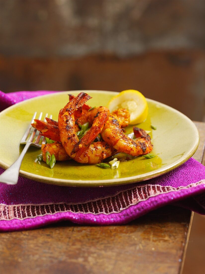 Chilli prawns with spring onions