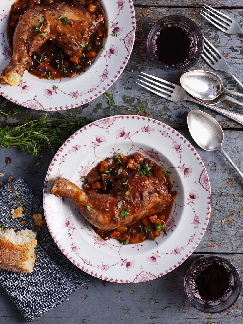 Coq au vin with red wine