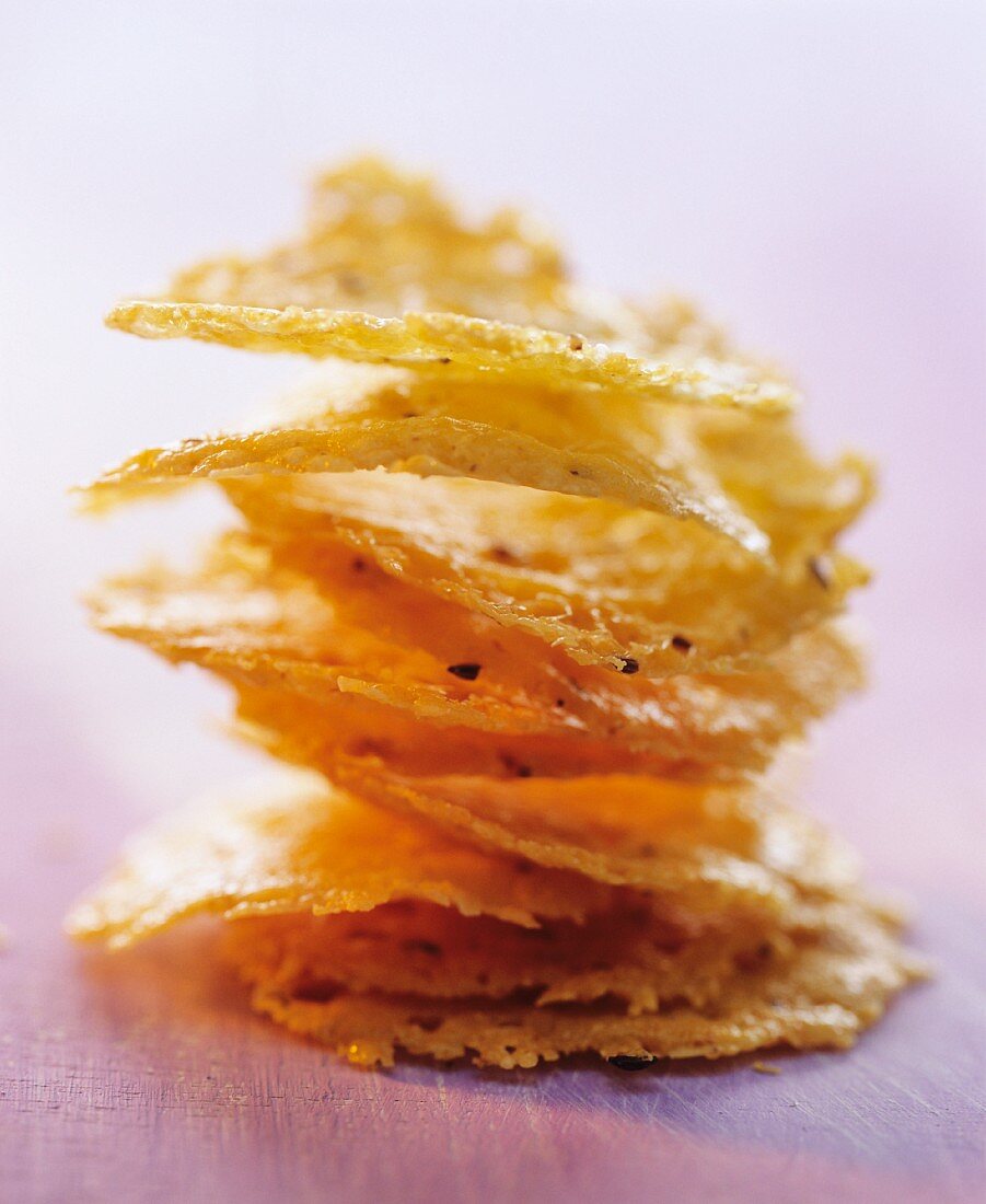 A stack of parmesan crisps