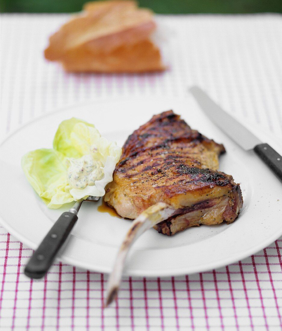 Grilled pork chop with remoulade