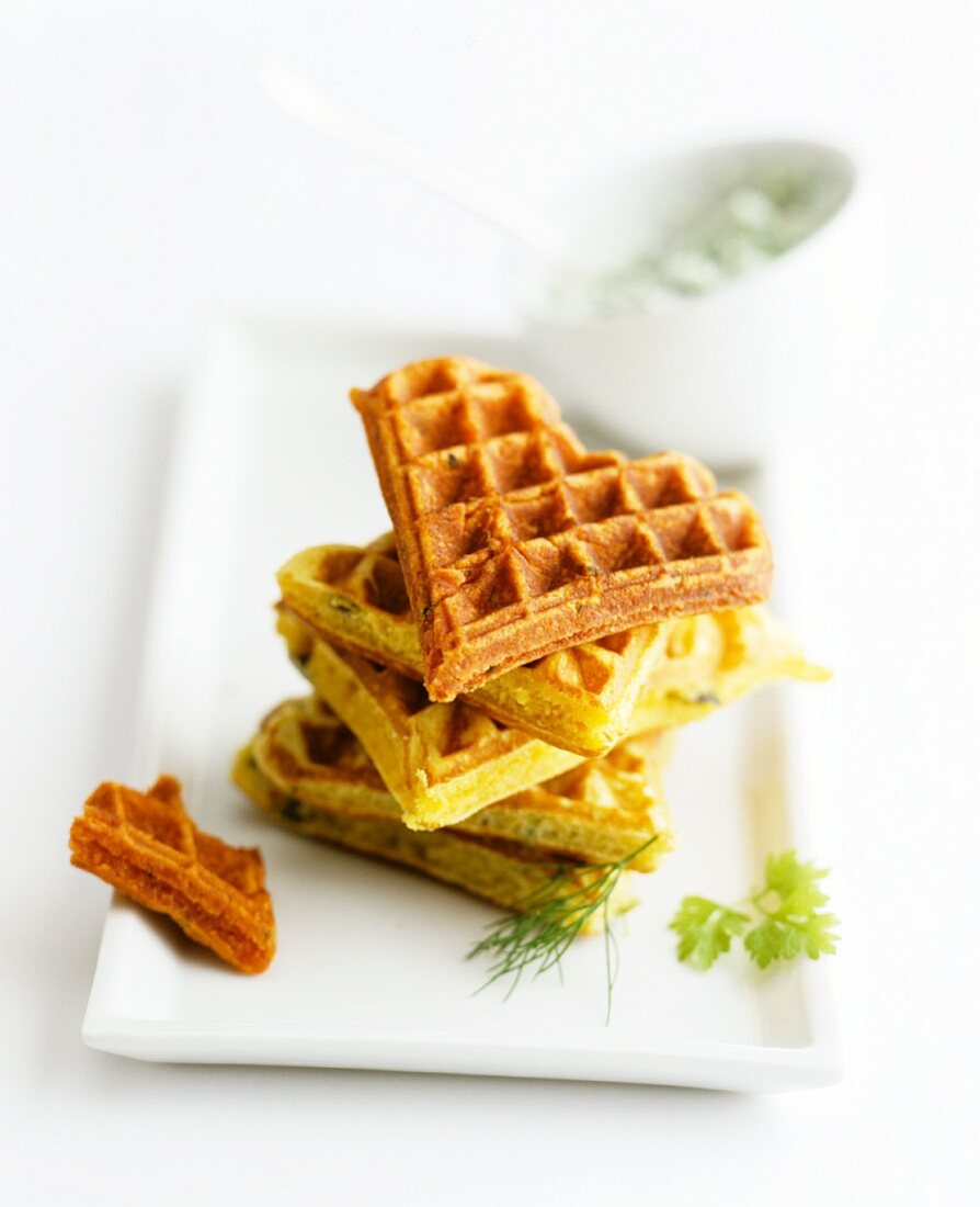 A stack of herb waffles