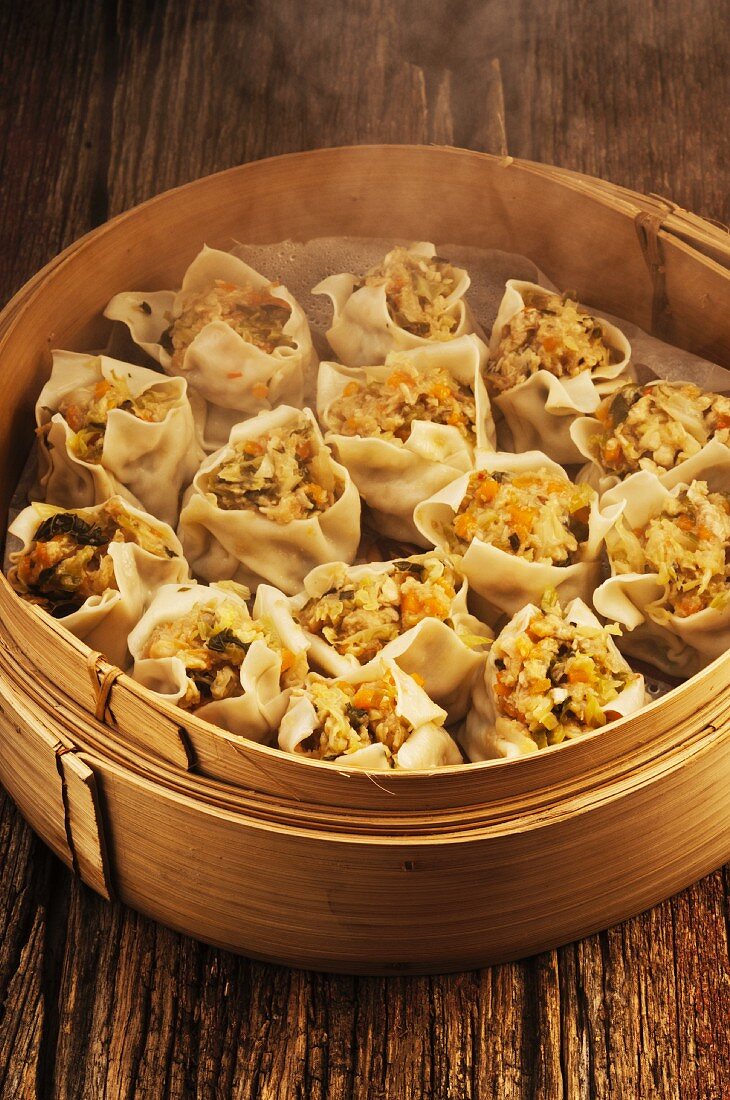 Dim sum in bamboo steamer (China)