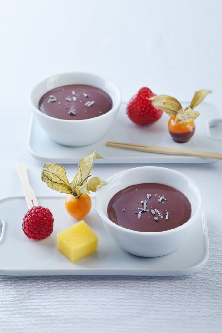 Chocolate and lavender fondue with fruit