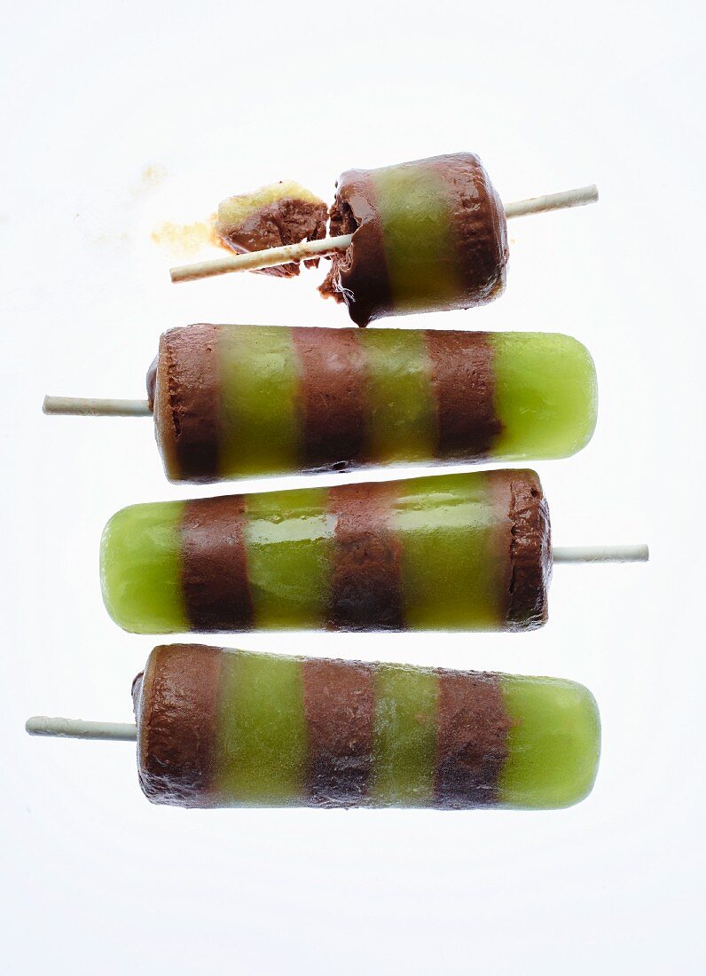 Home-made melon, chocolate & ginger ice lollies