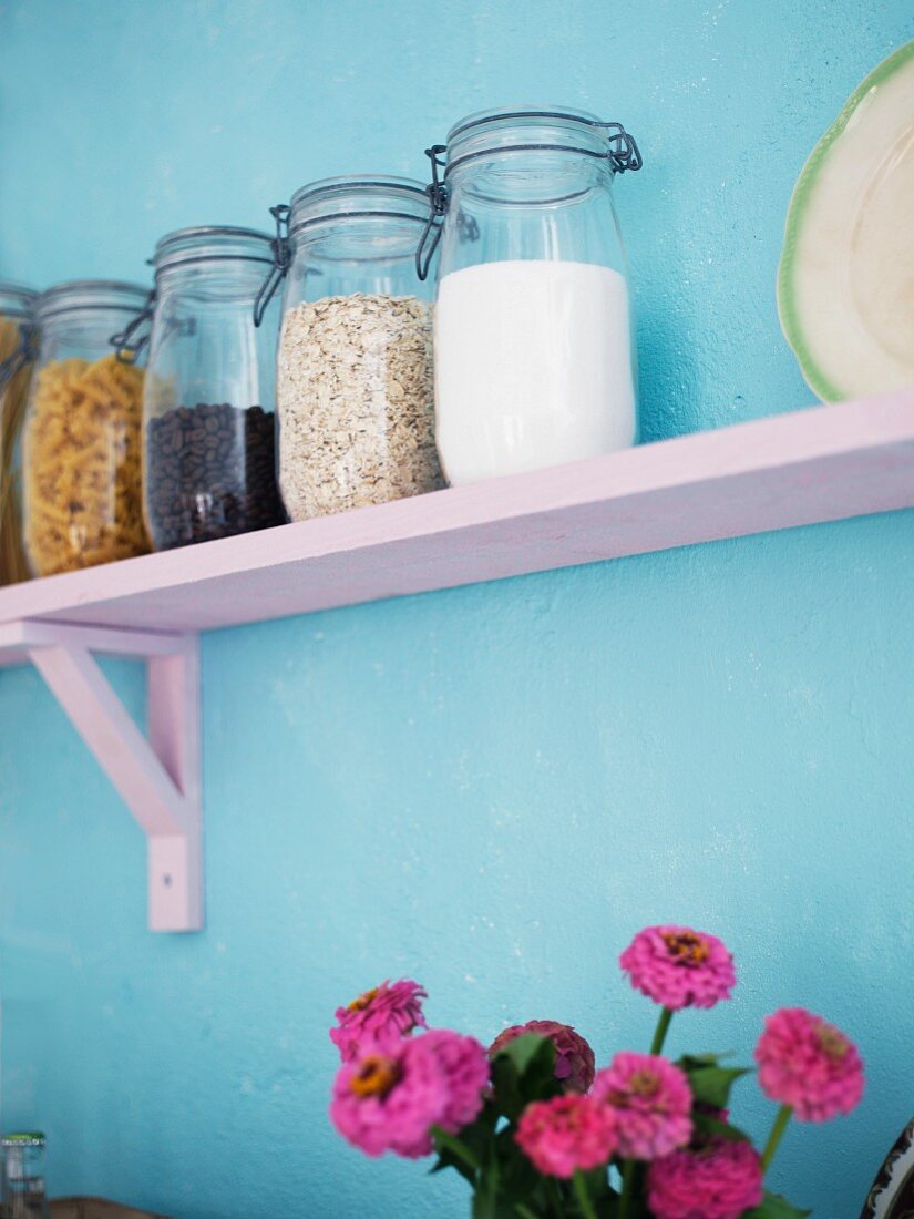 Jars on a shelf, Sweden.